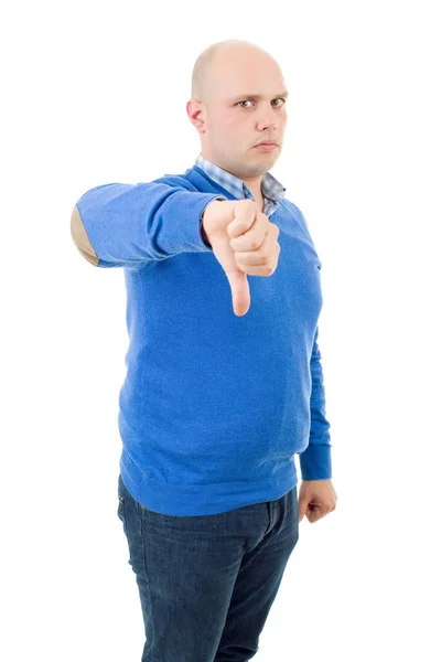 Casual man die geeft duimen naar beneden, geïsoleerde op witte achtergrond — Stockfoto