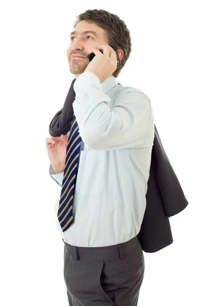 Glad affärsman på telefon, isolerad — Stockfoto