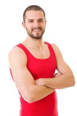casual adam beyaz zemin üzerine izole mutlu