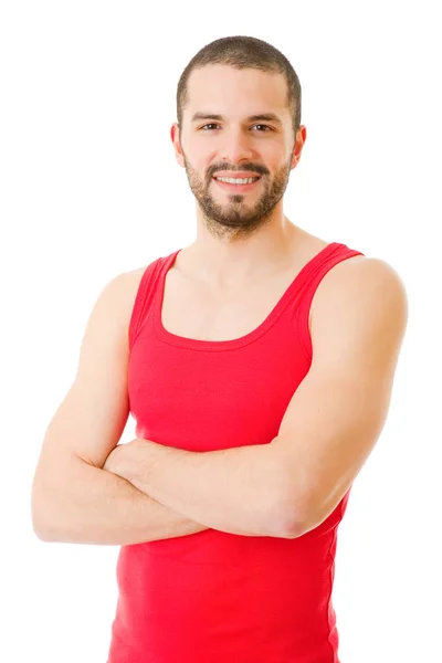 Hombre casual feliz aislado sobre fondo blanco — Foto de Stock