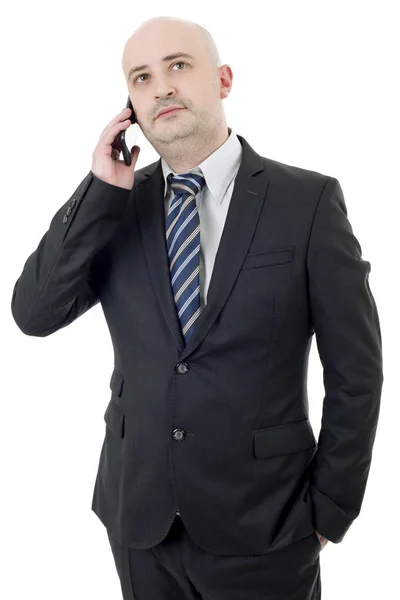 Homem de negócios feliz no telefone, isolado — Fotografia de Stock