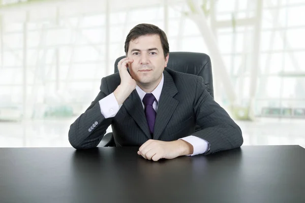 Junger Geschäftsmann am Schreibtisch, im Büro — Stockfoto