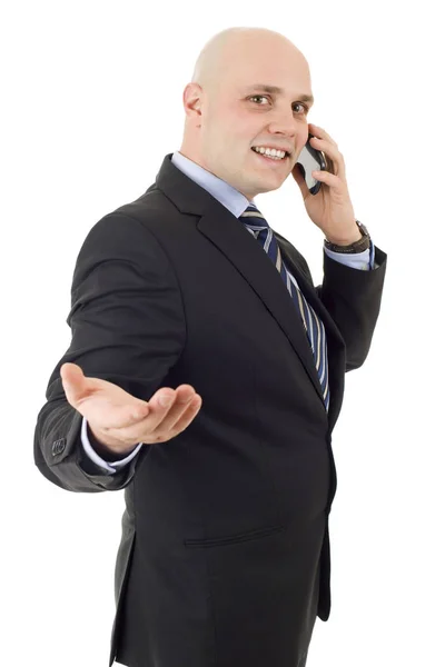 Szczęśliwy biznesmen przez telefon, odizolowany — Zdjęcie stockowe