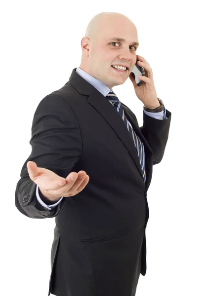 Homem de negócios feliz no telefone, isolado — Fotografia de Stock