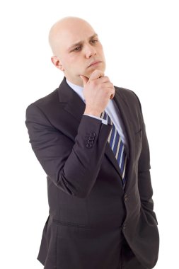 düşünme, üzerinde beyaz izole genç iş adamı