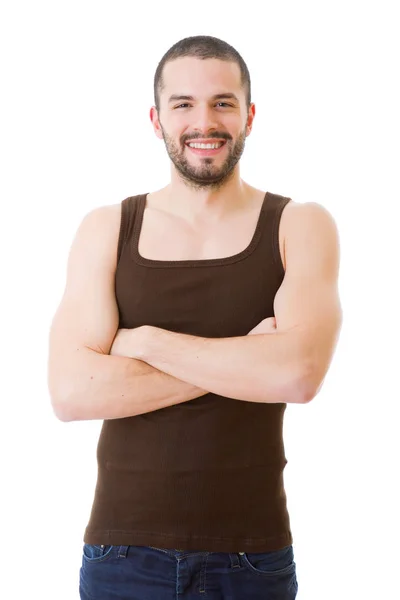 Hombre casual feliz aislado sobre fondo blanco — Foto de Stock