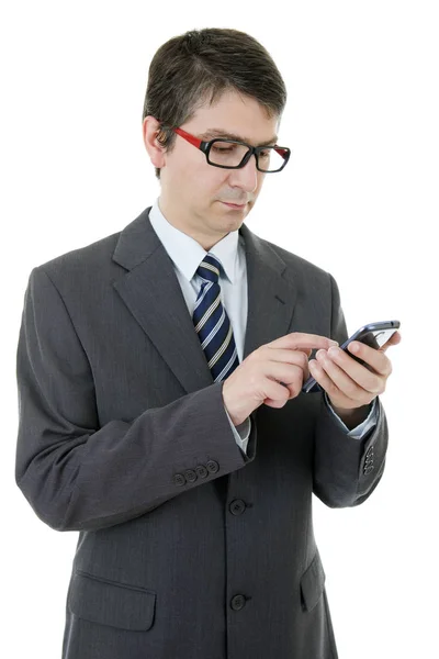 Hombre de negocios trabajando por teléfono, aislado — Foto de Stock