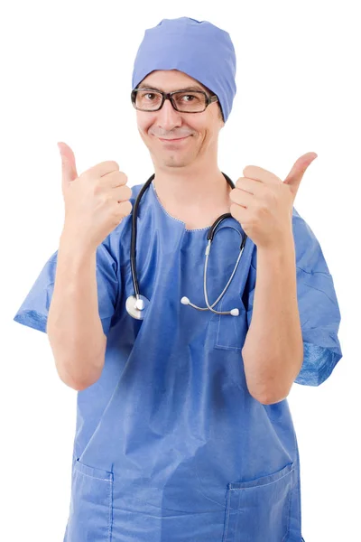 Feliz doctor masculino mostrando pulgares hacia arriba, aislado — Foto de Stock