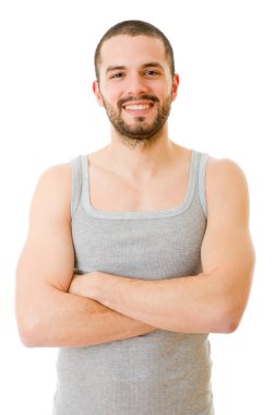 casual adam beyaz zemin üzerine izole mutlu