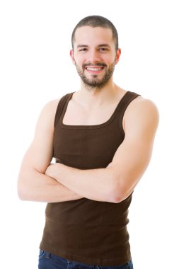 casual adam beyaz zemin üzerine izole mutlu