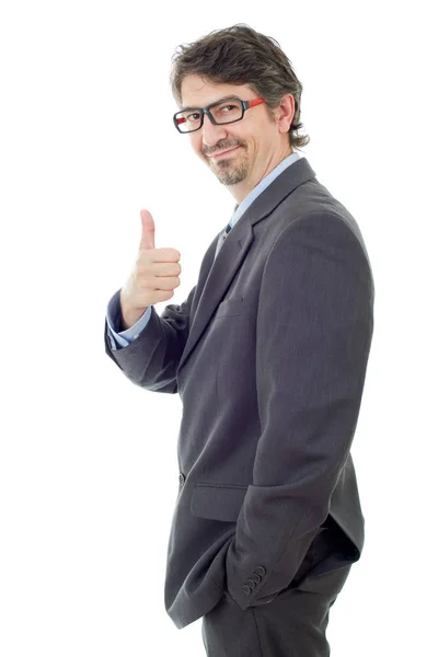 Young business man going thumb up, isolated on white — Stock Photo, Image