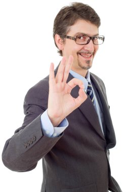 kazanan, üzerinde beyaz izole genç iş adamı