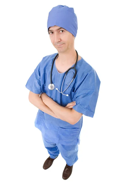Young male doctor full length, isolated on white background — Stok fotoğraf
