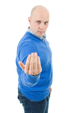 genç adam welcomming, üzerinde beyaz izole