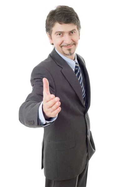 Young man in suit offering to shake the hand — Stock Photo, Image