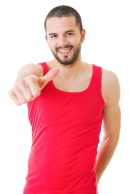 Yaşasın, izole üzerinde beyaz arka plan giden genç casual adam