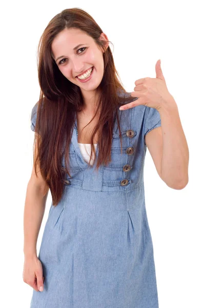 Happy young student making "call me" sign with hand — Stock Photo, Image