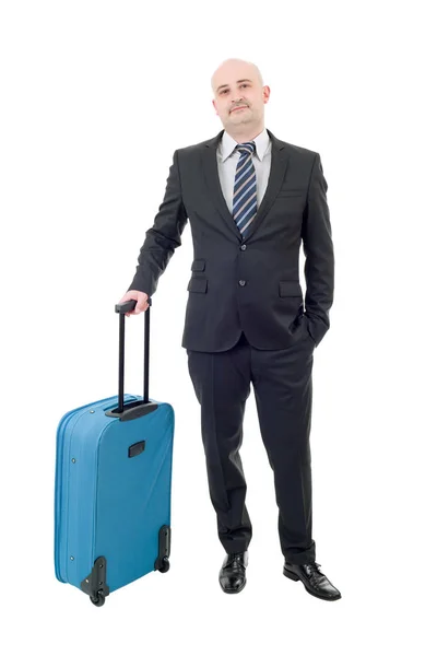 Pełna długość młody biznesmen z bagażem na białym tle — Zdjęcie stockowe