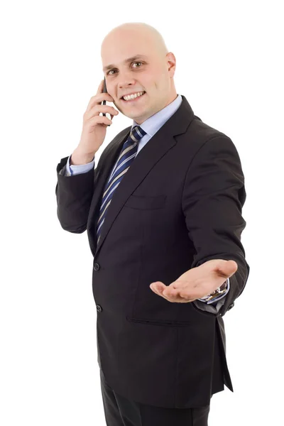 Szczęśliwy biznesmen przez telefon, odizolowany — Zdjęcie stockowe