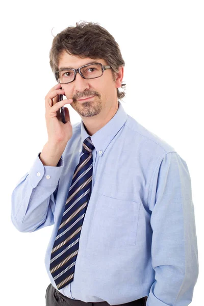 Gelukkige zakenman aan de telefoon, geïsoleerd — Stockfoto