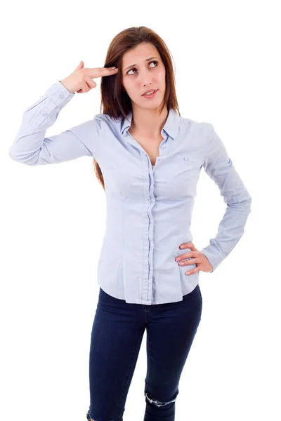 Woman student tired of studying for the final exams, isolated — Stock Photo, Image