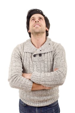 düşünme, beyaz arka plan üzerinde izole genç casual adam