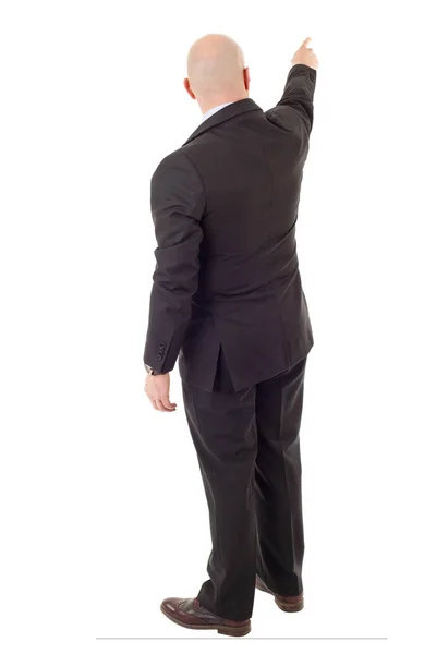 Junger Geschäftsmann Ganzkörper, zeigend, vor weißem Hintergrund — Stockfoto