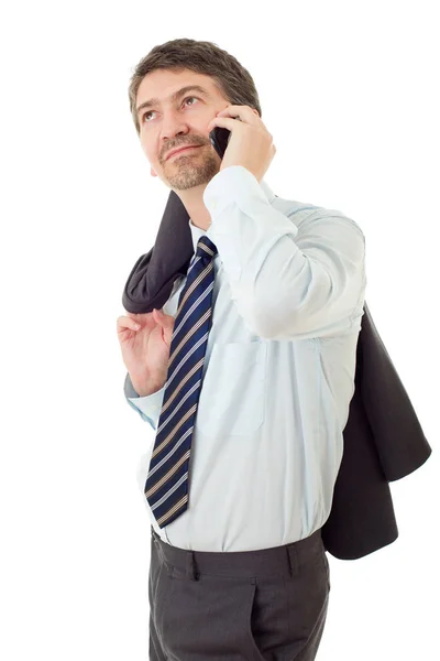 Glad affärsman på telefon, isolerad — Stockfoto