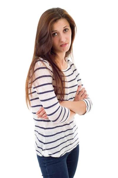 Young bored beautiful woman, isolated in white — Stock Photo, Image