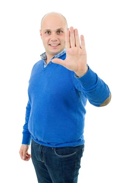 Young man making stop with his hand, isolated — Stock Photo, Image