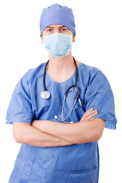 Kórházi orvos elszigetelt fehér háttér felett — Stock Fotó