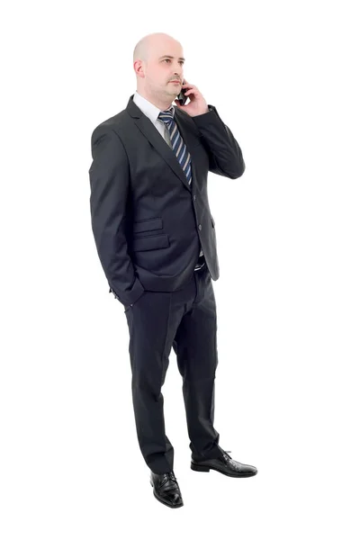 Biznesmen przez telefon, pełna długość, odizolowany — Zdjęcie stockowe