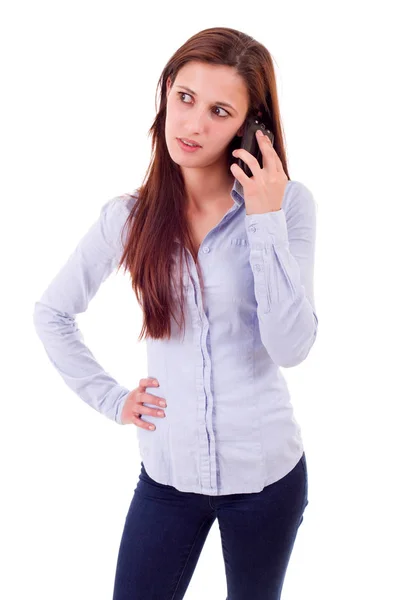 Preocupado bela mulher no telefone, isolado — Fotografia de Stock