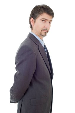 düşünme, üzerinde beyaz izole genç iş adamı