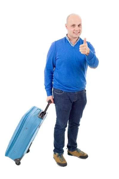 Full längd av ung man med bagage isolerade — Stockfoto