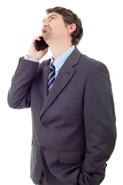 Glad affärsman på telefon, isolerad — Stockfoto