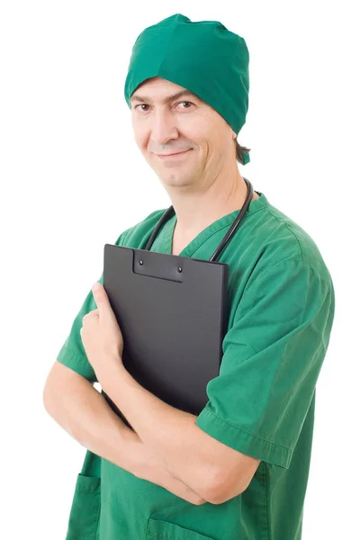 행복 한 남자 간호사, 흰색 배경에 고립 — 스톡 사진