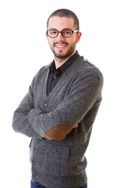 Hombre casual feliz aislado sobre fondo blanco — Foto de Stock