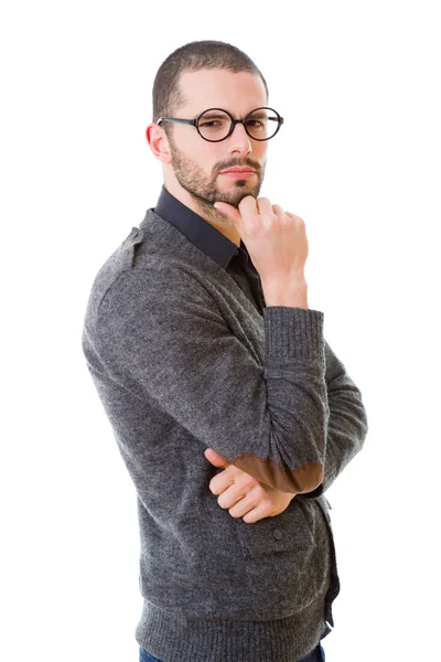 Hombre casual pensamiento, aislado sobre fondo blanco — Foto de Stock