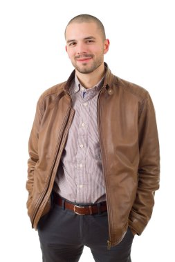 casual adam beyaz zemin üzerine izole mutlu