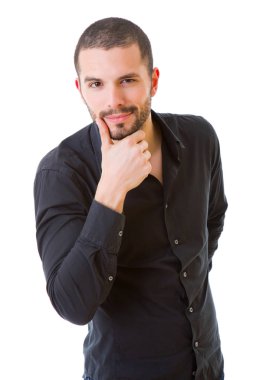 casual adam beyaz zemin üzerine izole mutlu