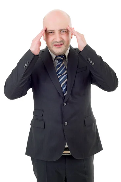 Affärsman i kostym gester med huvudvärk, isolerad — Stockfoto