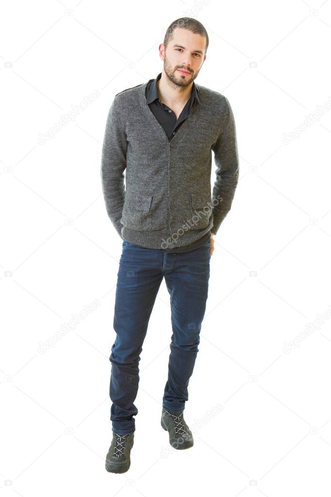 young casual man full lenght in a white background