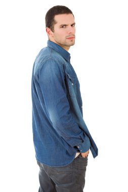 Beyaz arka plan üzerinde izole deli casual adam