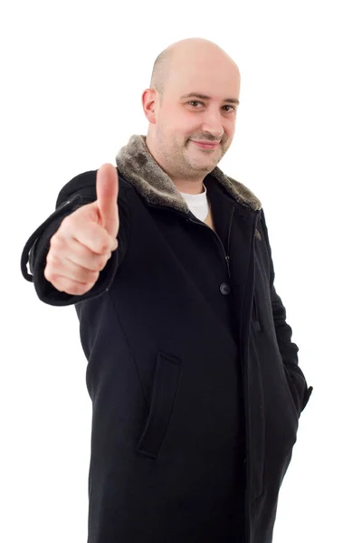 Casual man going thumbs up, isolated on white background — Stock Photo, Image