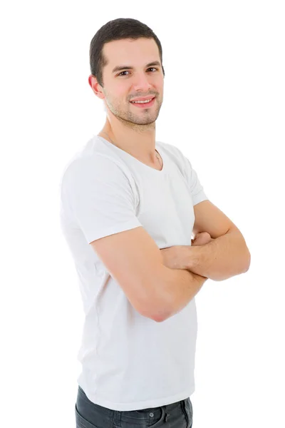 Casual adam mutlu portre, üzerinde beyaz izole — Stok fotoğraf