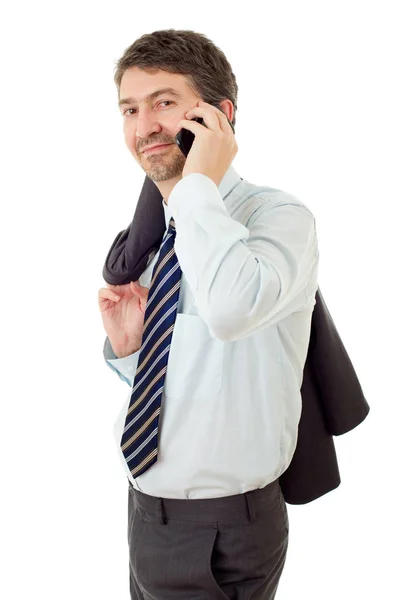 Glad affärsman på telefon, isolerad — Stockfoto