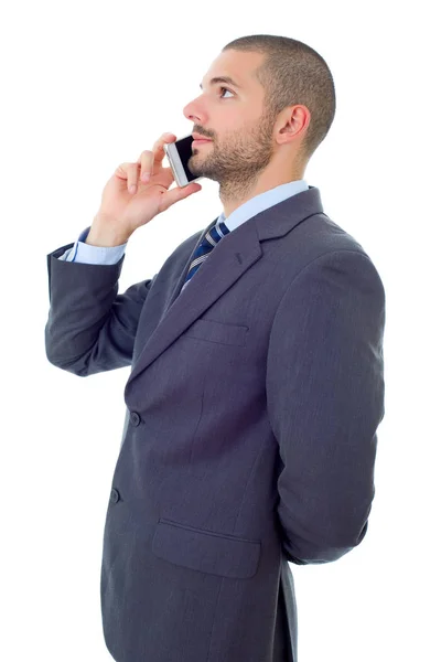 Hombre de negocios feliz en el teléfono, aislado — Foto de Stock