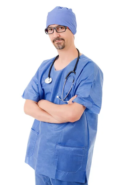 Glücklicher männlicher Arzt, isoliert auf weißem Hintergrund — Stockfoto