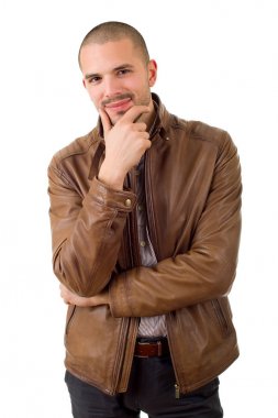 casual adam beyaz zemin üzerine izole mutlu